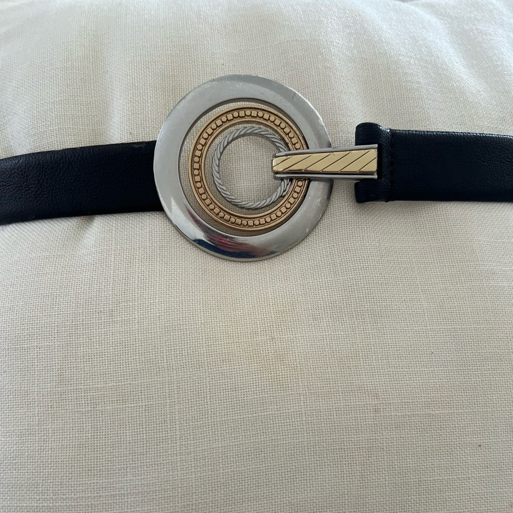 Chico's black Belt with silver & gold clasp adjustable